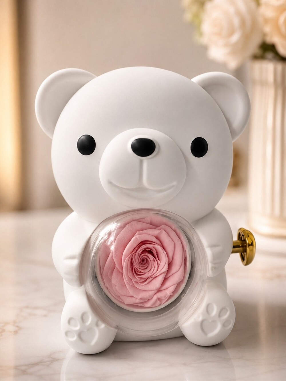 Bear Jewelry Case with Eternal Rose & Heart Pendant – Gift Set